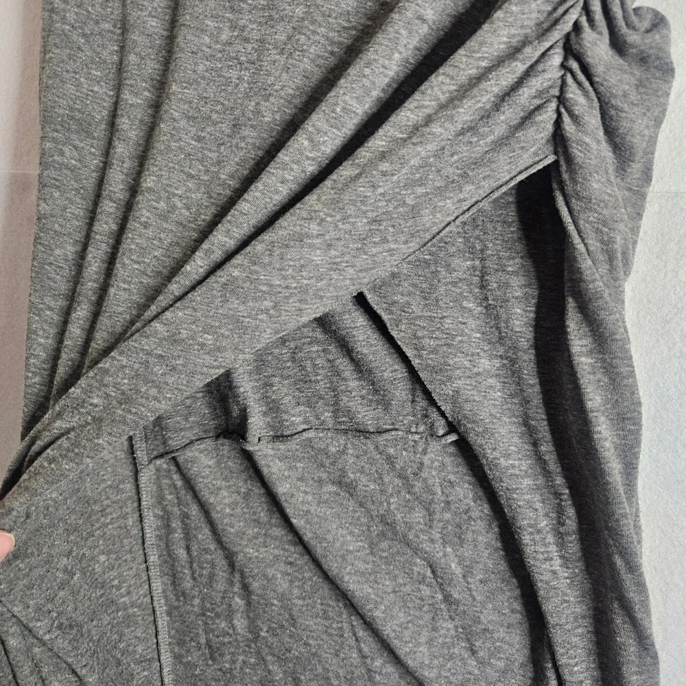 Pam & Gela Gray Ruched Maxi Skirt Heathered Jersey Wrap Front Slit Size P XS